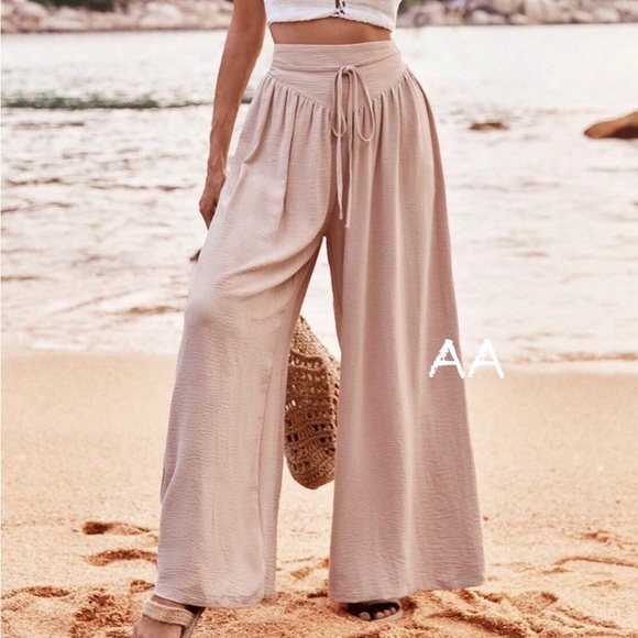 Boho High Waist Elastic Wide Leg Waistband Palazzo Pants - Picture 2 of 3